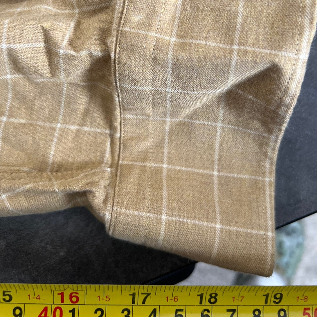 Peter Millar Shirt Mens 2X-Large Tan Plaid Long Sleeve Chest Pocket 100% Cotton
