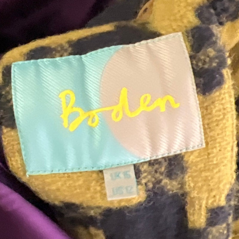 Boden Checked 100% Wool Yellow/black Women's Size 12 Coat