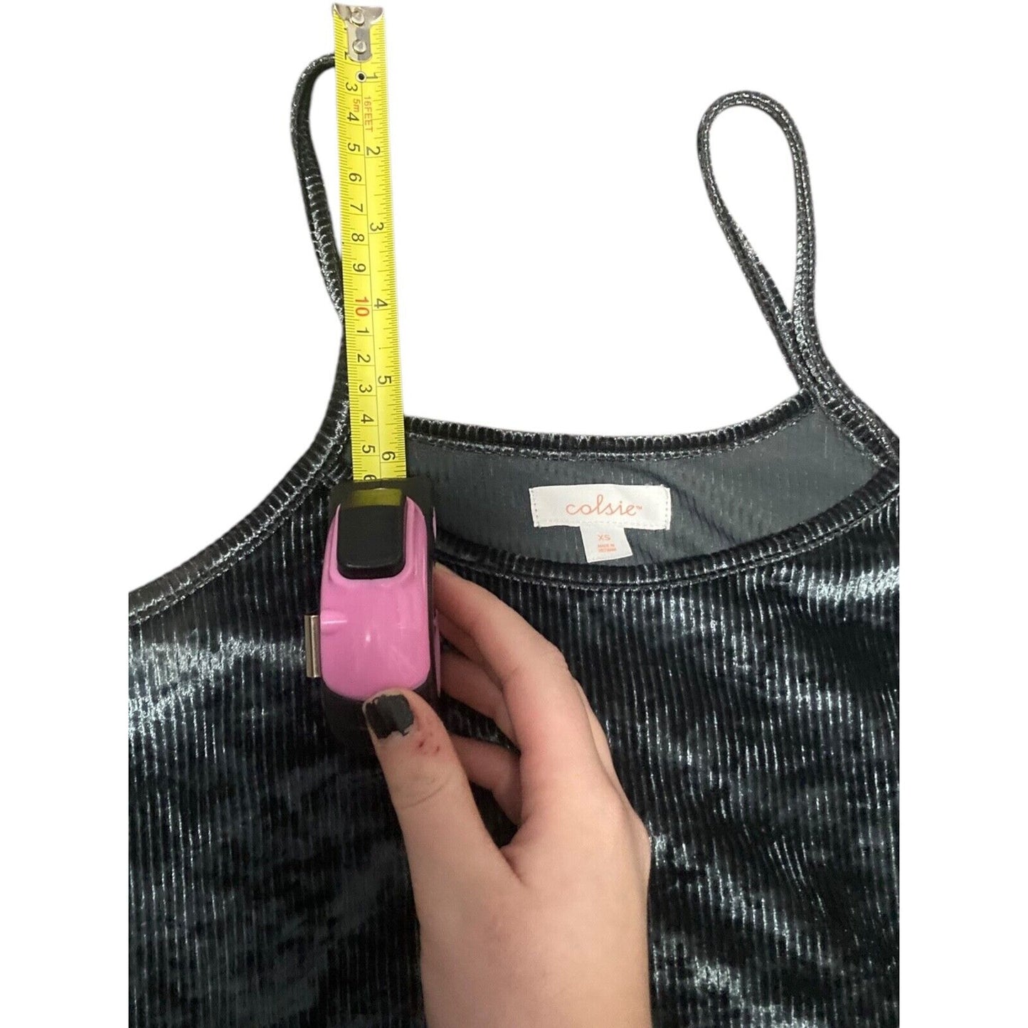 Colsie Black Velvet Ribbed Crop Top Tank Womens XS Spaghetti Straps
