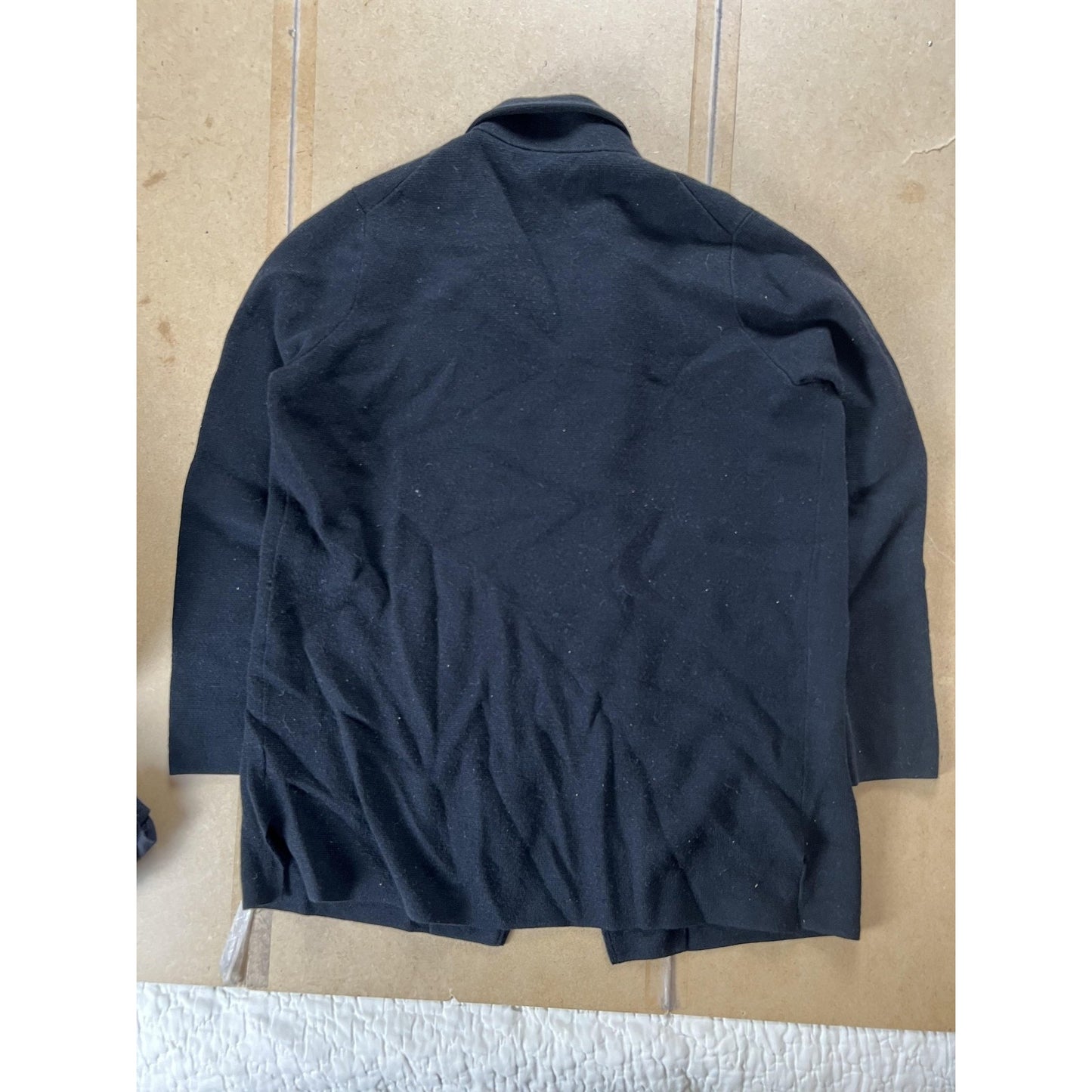 Tahari Cardigan Womens L Black Collared Open Pockets Knit Relaxed Tight-Knit