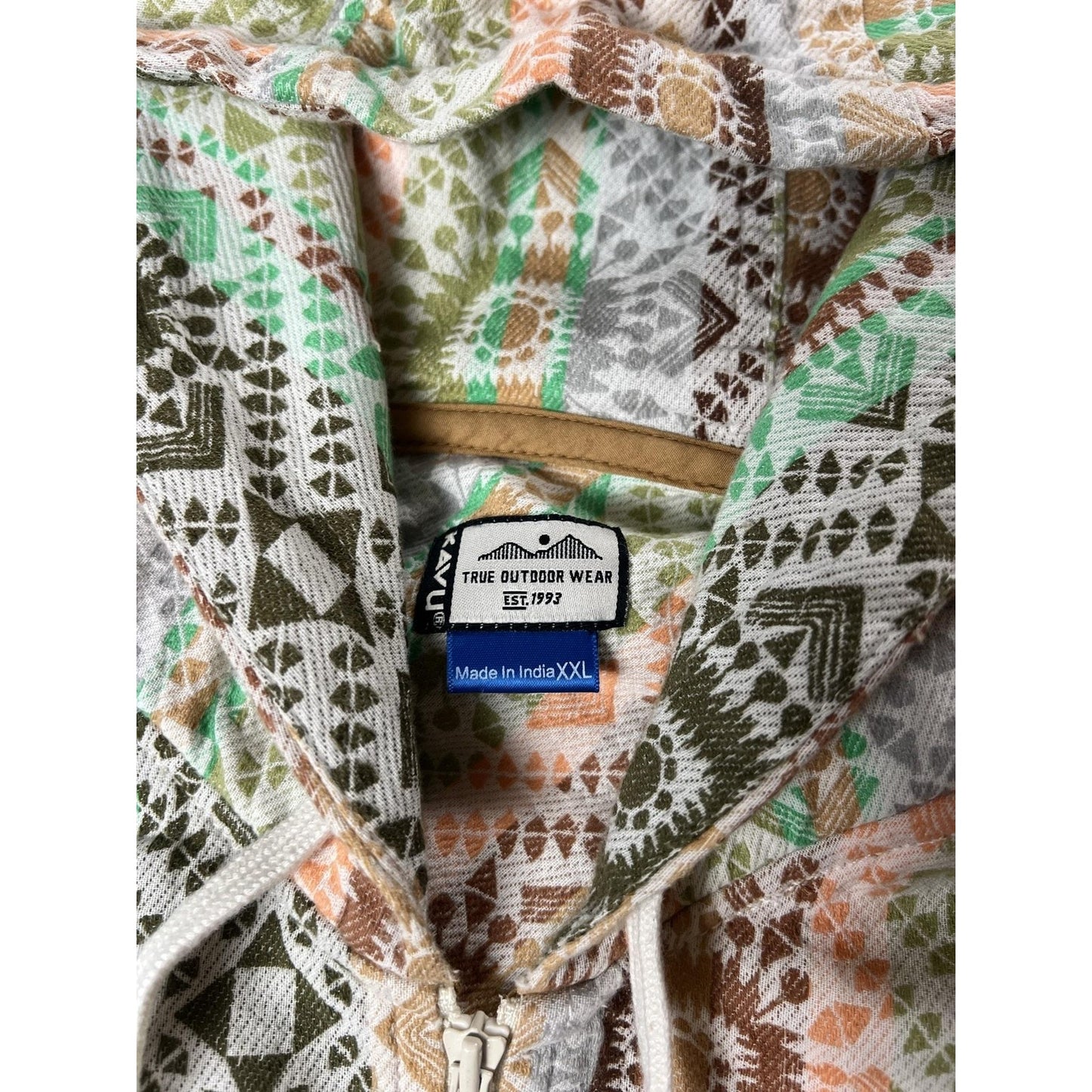 KAVU Sweater Womens M Multicolor Hooded Full Zip Tribal Knit Lightweight