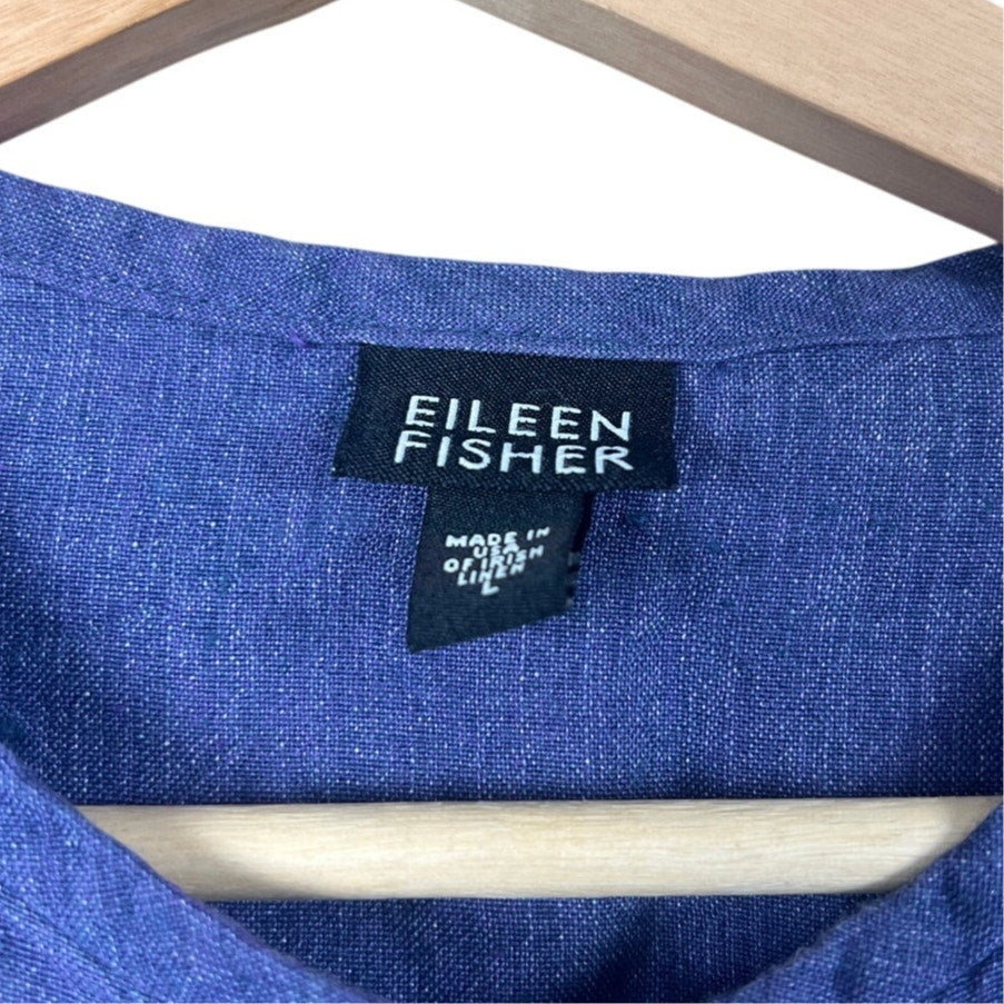 Eileen Fisher Blue Linen Button Front Top Women's Size Large