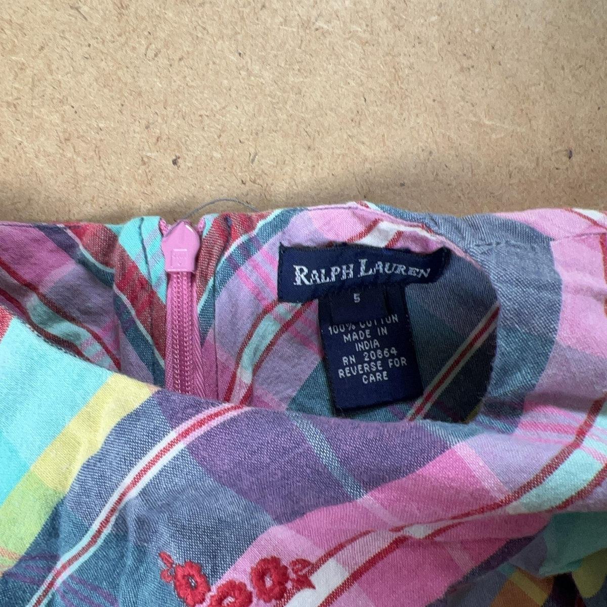 Ralph Lauren Tunic Teens 5 Multicolor Plaid Sleeveless 100% Cotton Embroidered