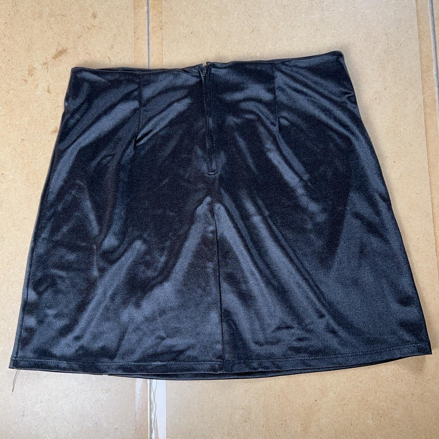 Originality Skirt Womens L Black Velvet Pencil Short Zip Slit Party Casual