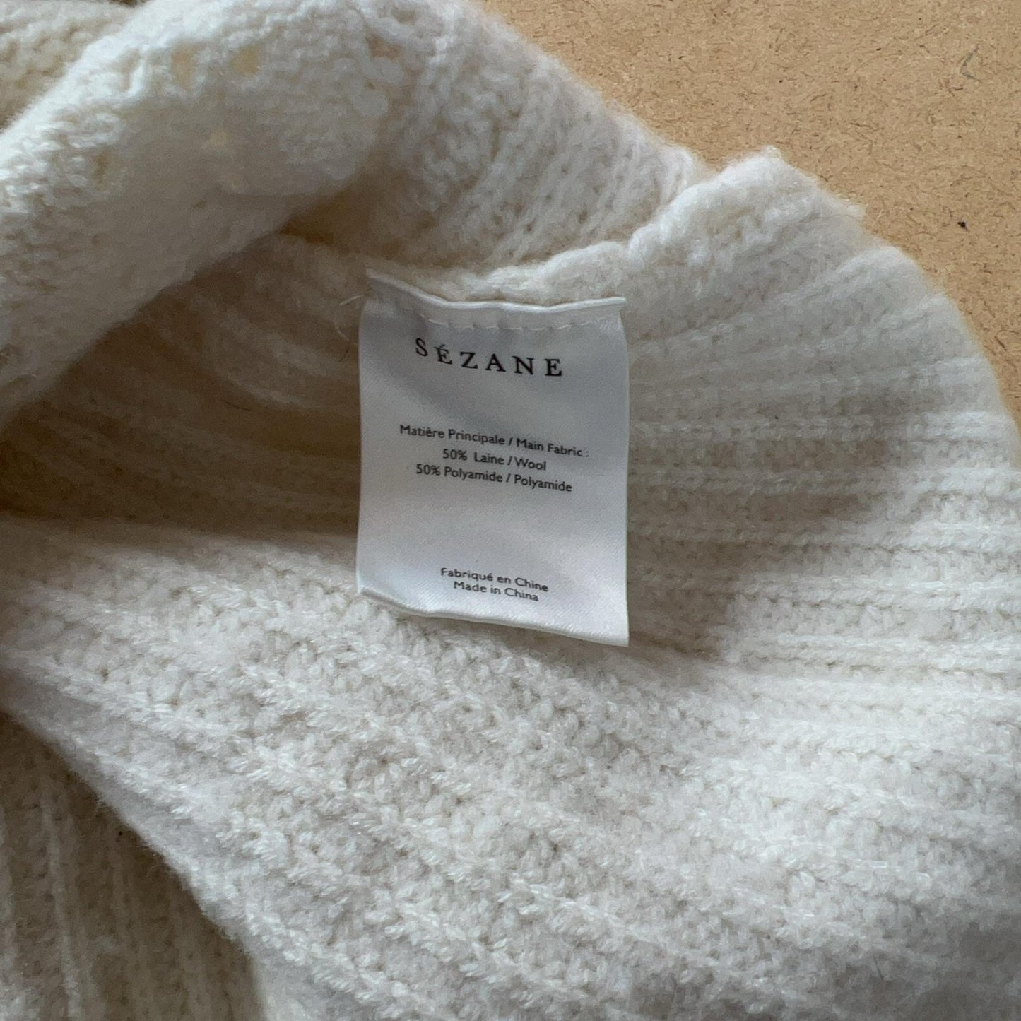 LA MAILLE SÉZANE Sweater Womens S White Pullover Mock Neck Cable-Knit Chunky