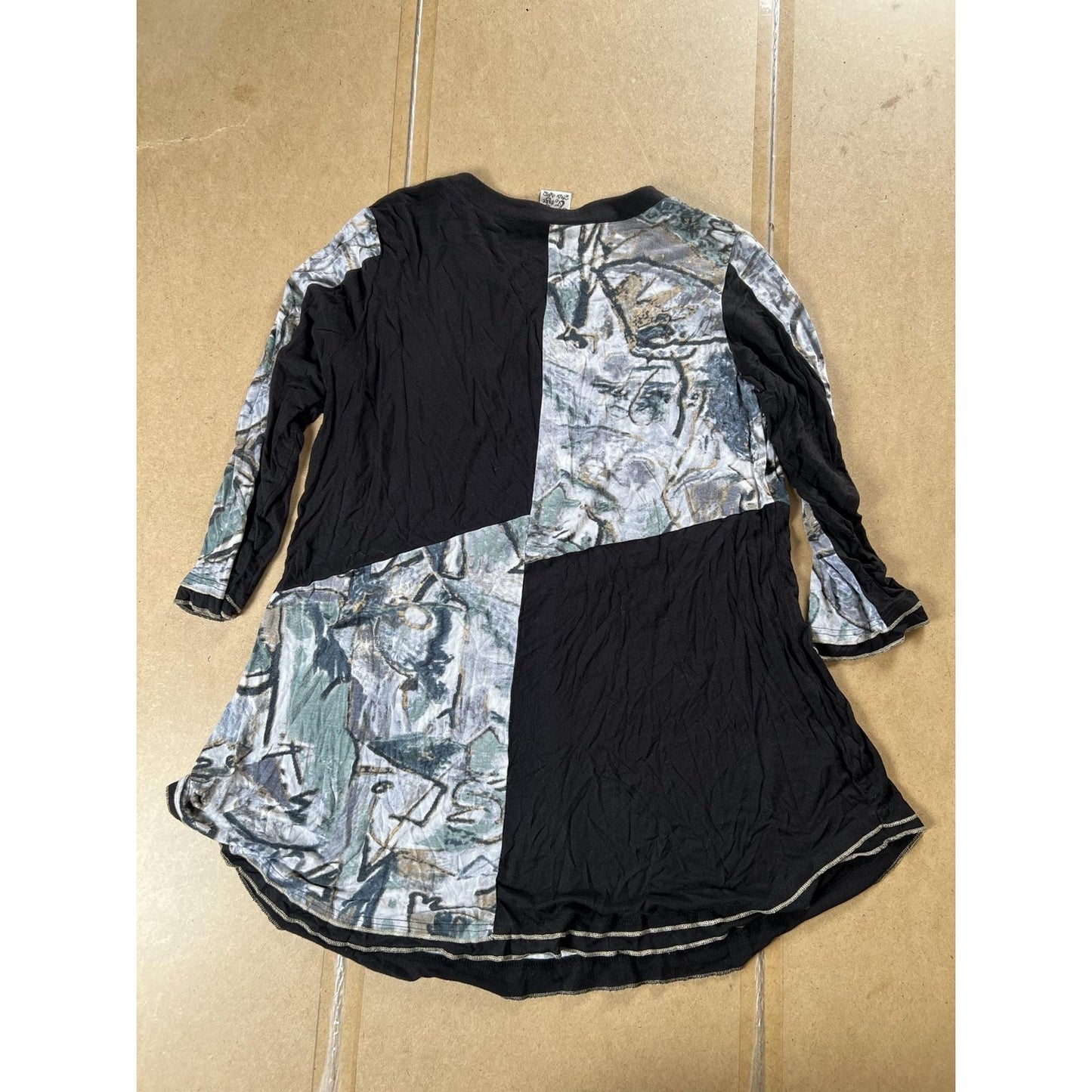 Parsley And Sage Tunic Womens XL Black V-Neck Long Sleeve Colorblock Relaxed Fit