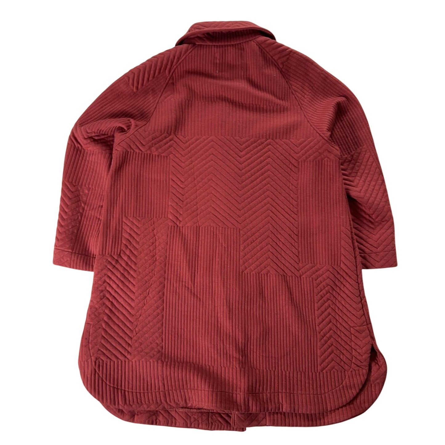 Tunic Button-Up Womens L Red Quilted Geometric Raglan Pocket Relaxed Stretch
