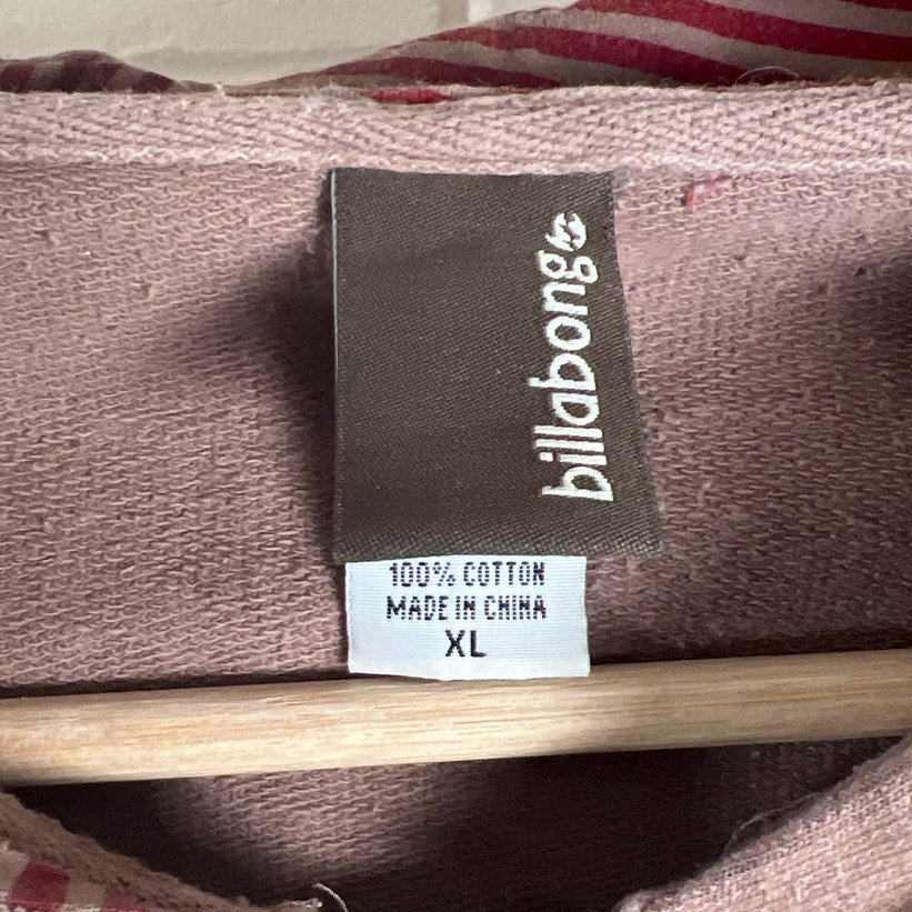 Y2K Billabong Zip Up Brown XL Hoodie Floral Detail