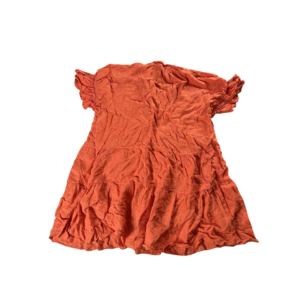 Wodemaya Dress Womens L Orange Blouson Short V-Neck Linen Ruffle Italy