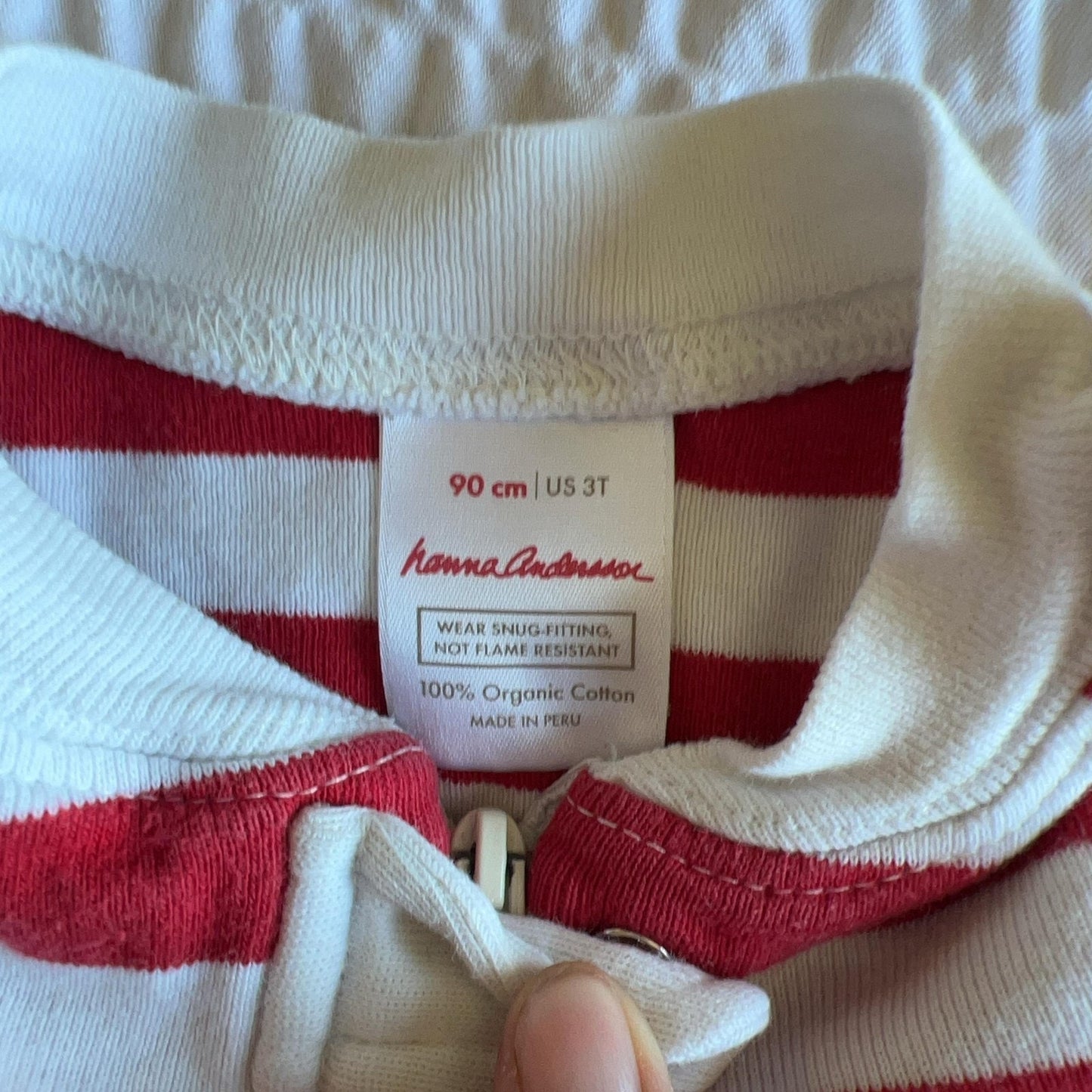 Hanna Andersson Jacket Unisex 3T Red Striped Full Zip 100% Organic Cotton