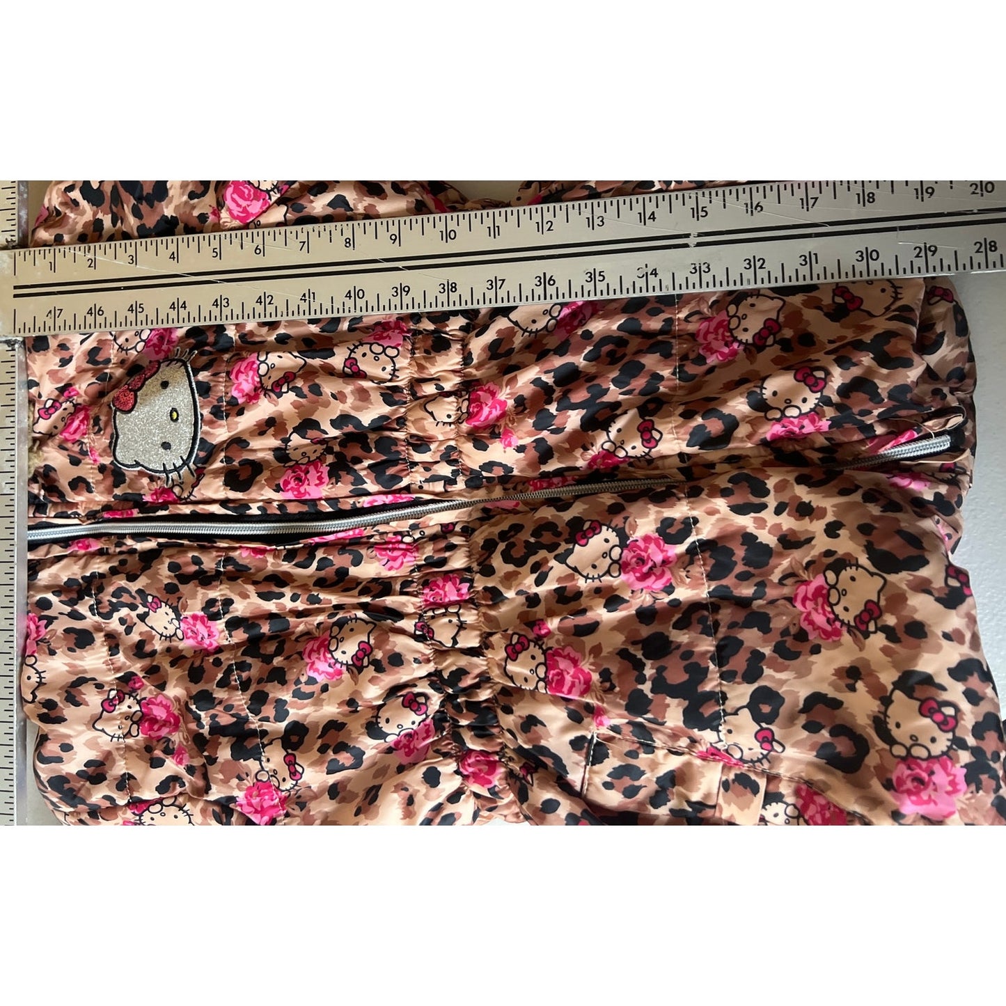 Hello Kitty Cheetah Winter Fleece Lined Hooded Puffer Size 10 Ripped Pocket