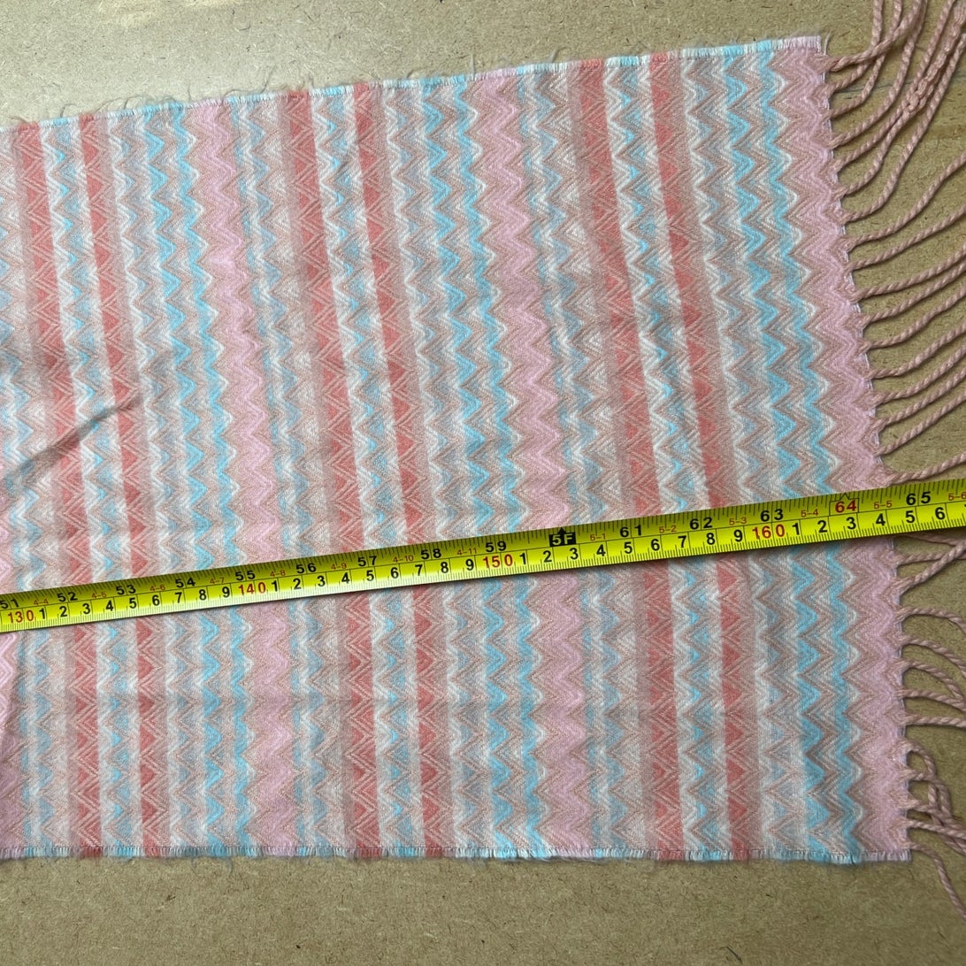 100% Cashmere Scarf Chevron Design Peach Pink Blue Made in England