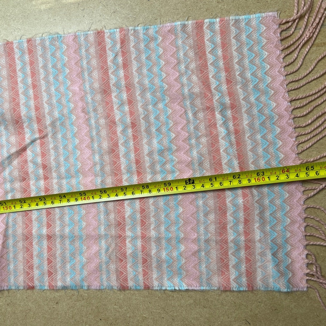100% Cashmere Scarf Chevron Design Peach Pink Blue Made in England
