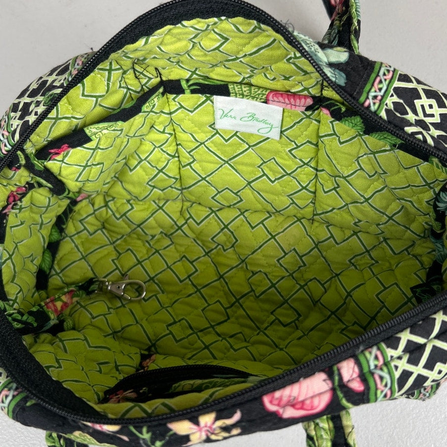 Vera Bradley Purse Quilted Black/Green 2 handles Floral Print