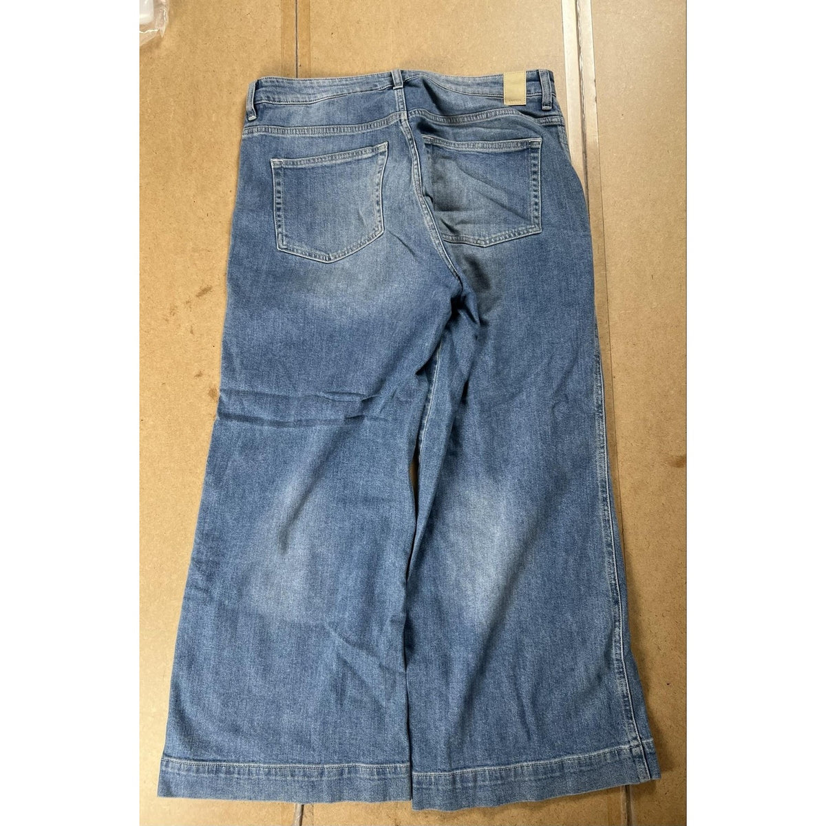 Culotte high waist Pants Womens 42 Blue Ankle Denim Relaxed Fit Pockets Zip