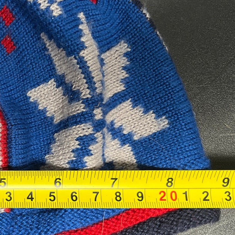SmartWool Children Snowflake Beanie Hat Pom Pom Blue White Red Merino Wool