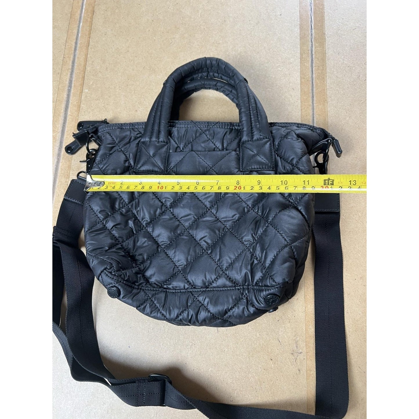 Quince Crossbody Bag Womens Small Black Quilted Nylon Zip Top Purse Handbag
