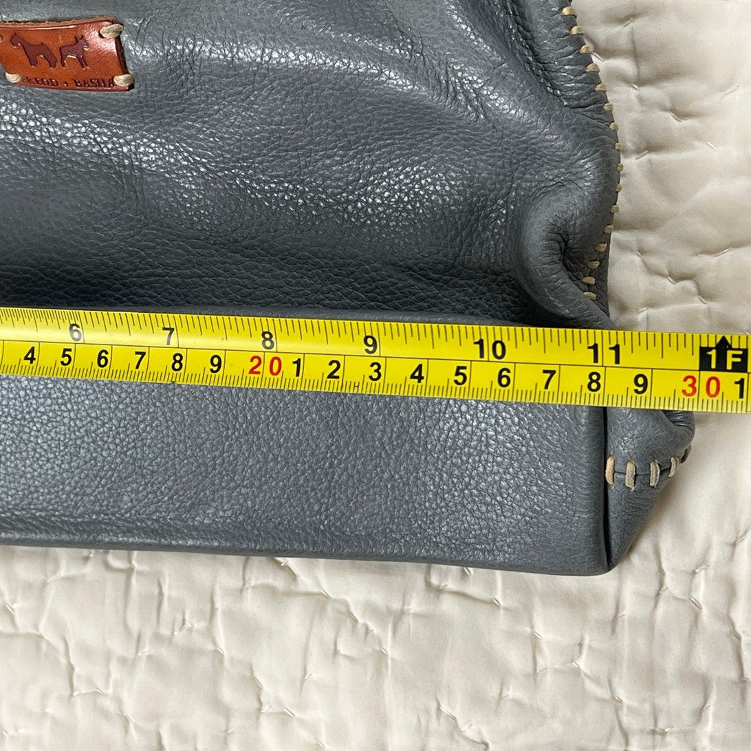 Fredd + Basha Blue Leather Large Clutch Fold Over Top with Button Closure