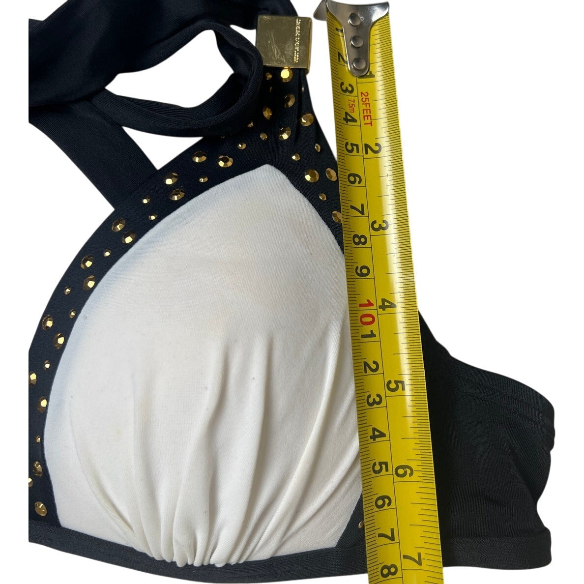 Victoria's Secret Halter Bikini Top White & Black Trim Gold Size Small S
