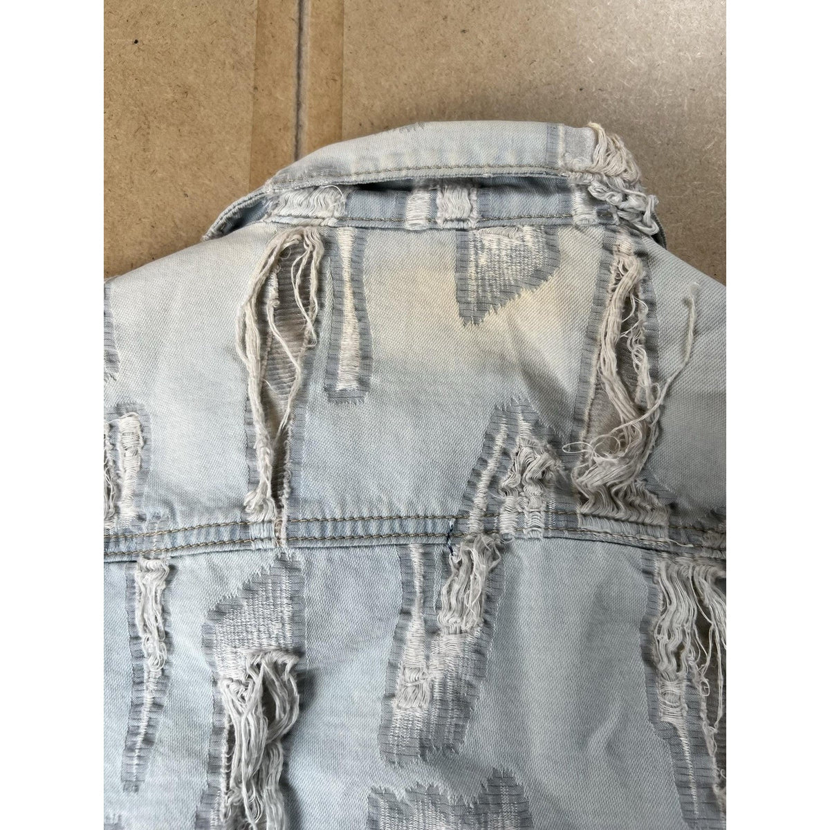 True Religion Jacket Womens XS Light Blue Distressed Fringe Denim Short Casual