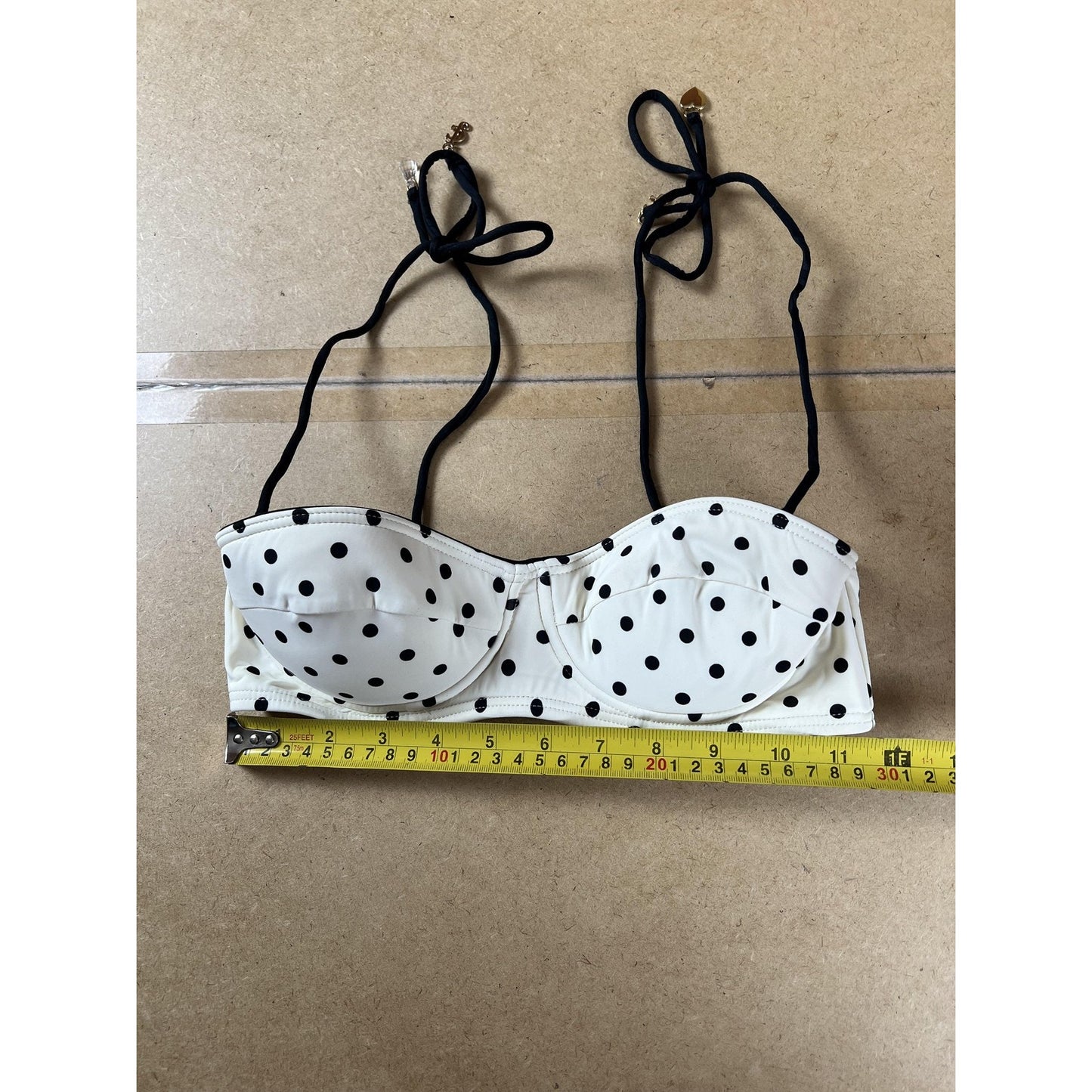 Juicy Couture Swim Top Womens XS White Polka Dot Halter Underwired Lined