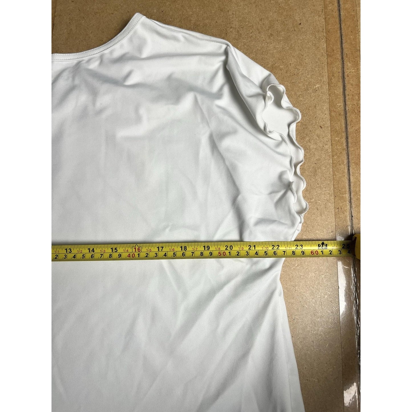 LAURA HLAVAC Shirt Womens M White Ruffle Hem Mesh Layer Relaxed Fit Top
