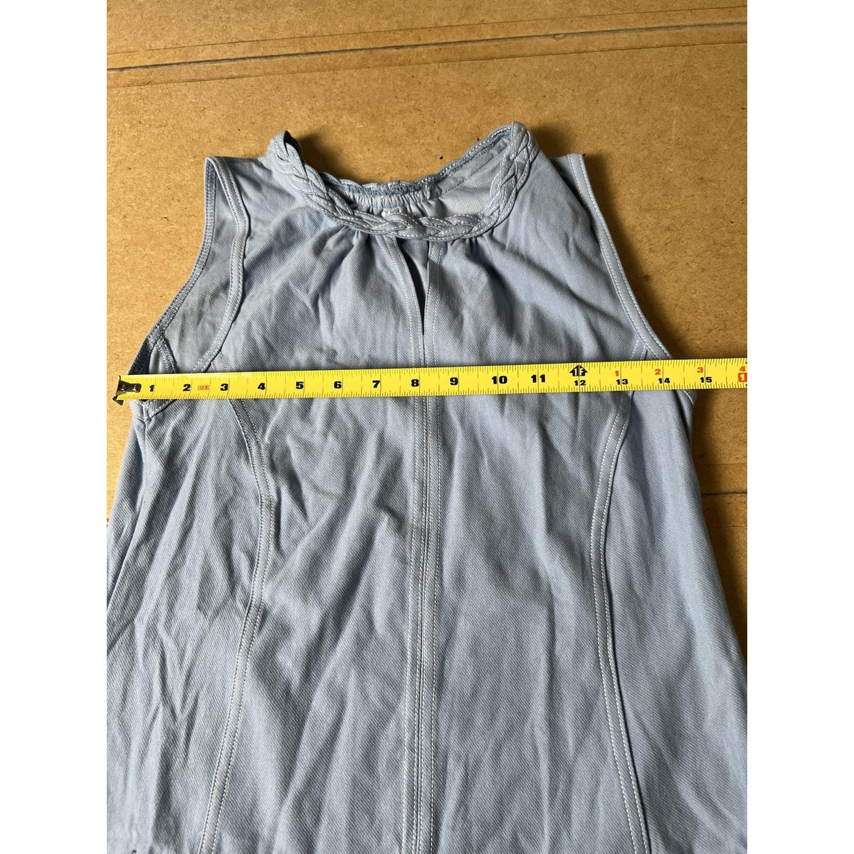 Laura Dress Womens S Blue Tank A-Line High Neck Knee Length Pockets Ruffle