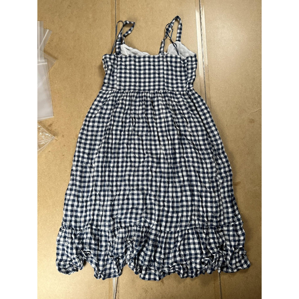 C&C California Dress Womens 12 Blue Gingham Midi Sundress Sweetheart Ruffle