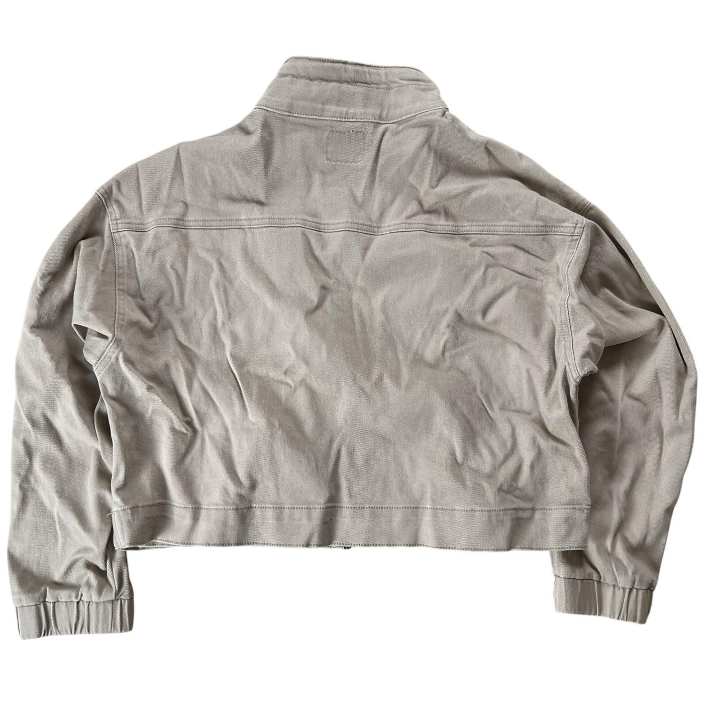 TINSEL Womens Cropped Belted Jacket Medium Beige Cotton Zip Front Drawstring