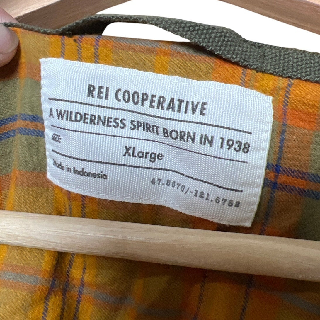 REI Cooperative 100% Cotton Size XL Plaid Button Down Orange Men's