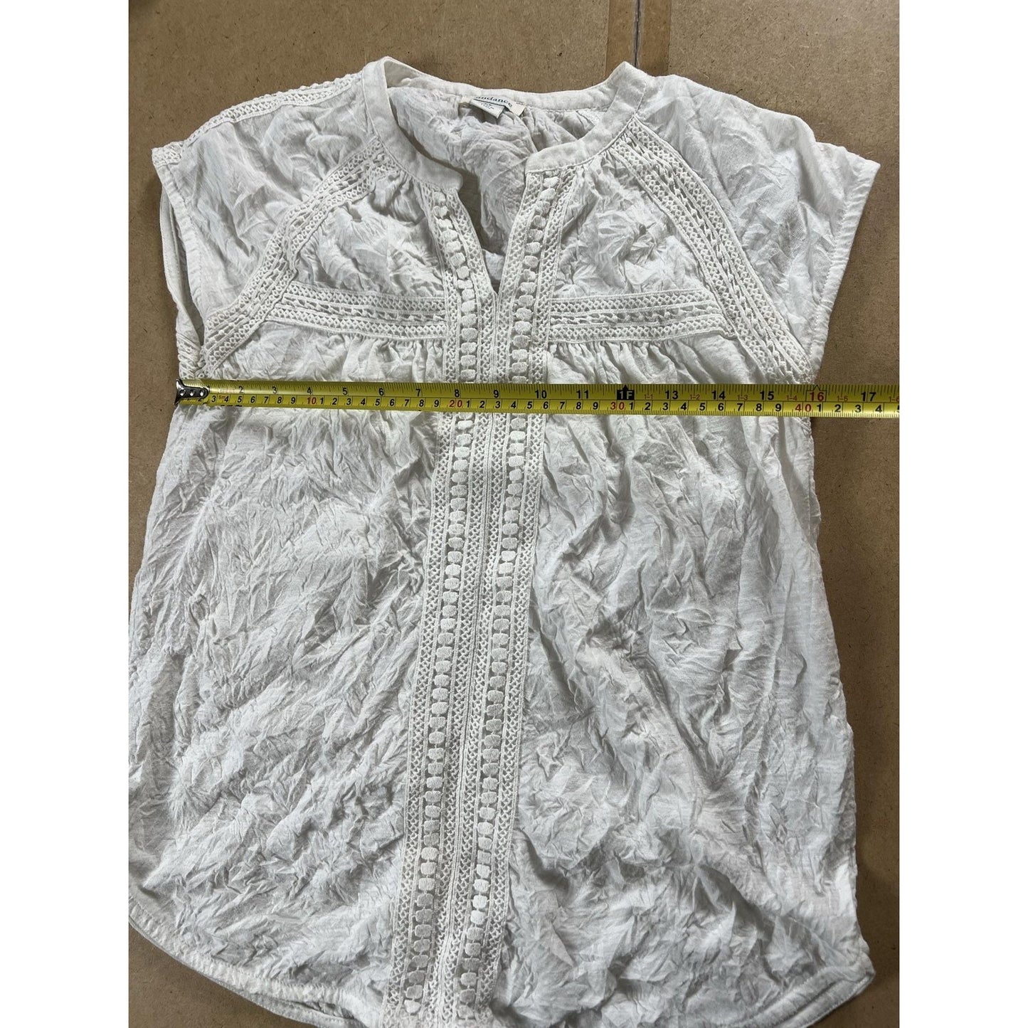 Sundance Tunic Womens XS White Crochet Cap Sleeve Round Neck Lightweight Boho