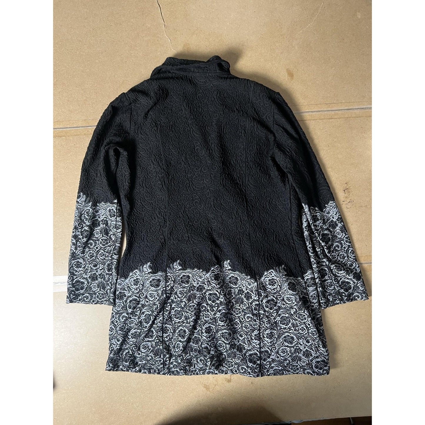 LBISSE Sweater Womens XL Black Full Zip Floral Knit Collared Pockets Stretch