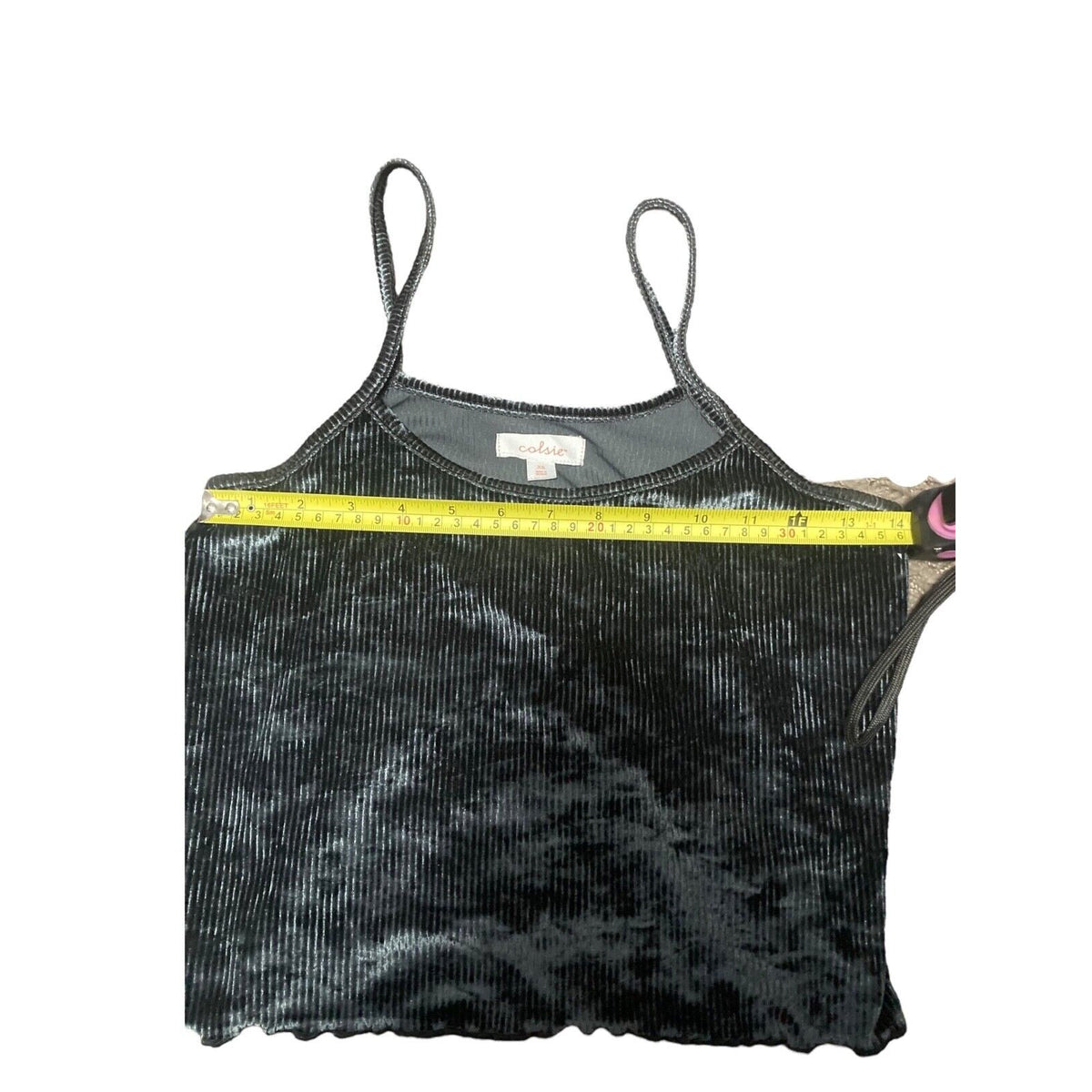 Colsie Black Velvet Ribbed Crop Top Tank Womens XS Spaghetti Straps