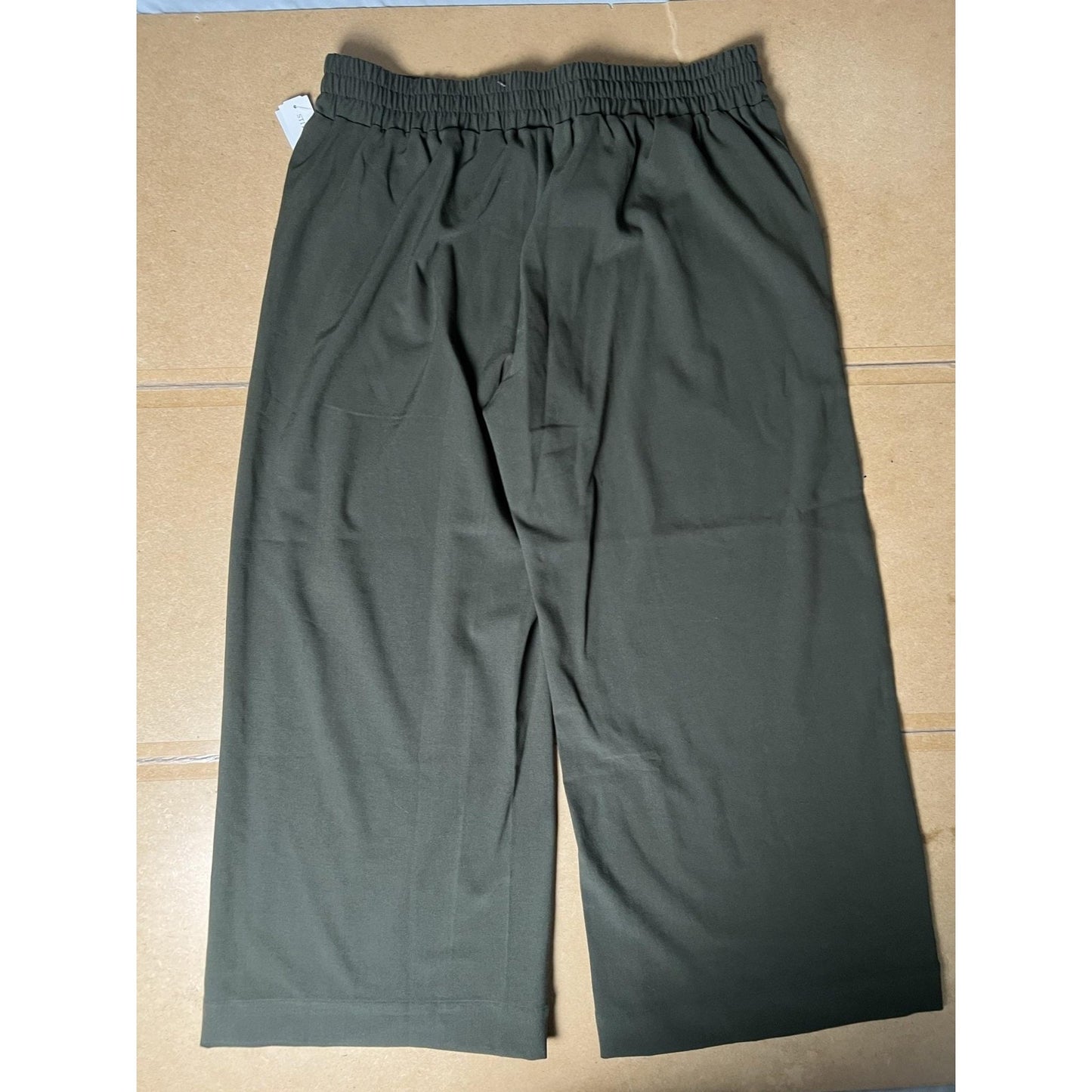 Stitch Fix Pants Womens XL Green Cropped Crepe Pull On Elastic Pockets Wide-Leg