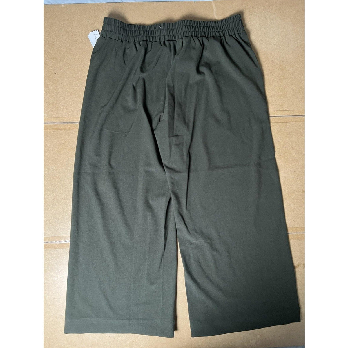 Stitch Fix Pants Womens XL Green Cropped Crepe Pull On Elastic Pockets Wide-Leg