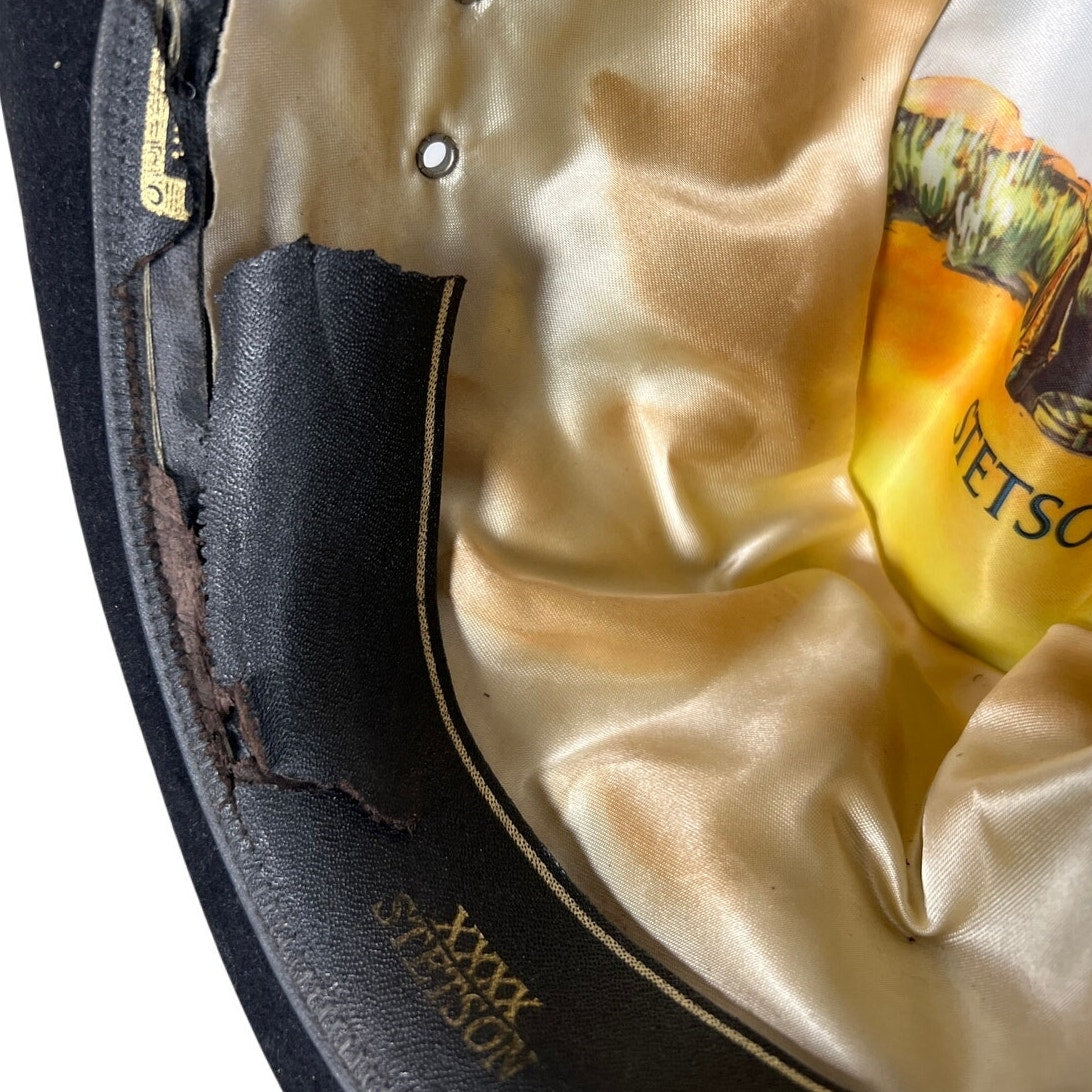 Stetson XXXX 57 7 1/8 Beaver Carson Felt Black Western Leather Band Cowboy Hat