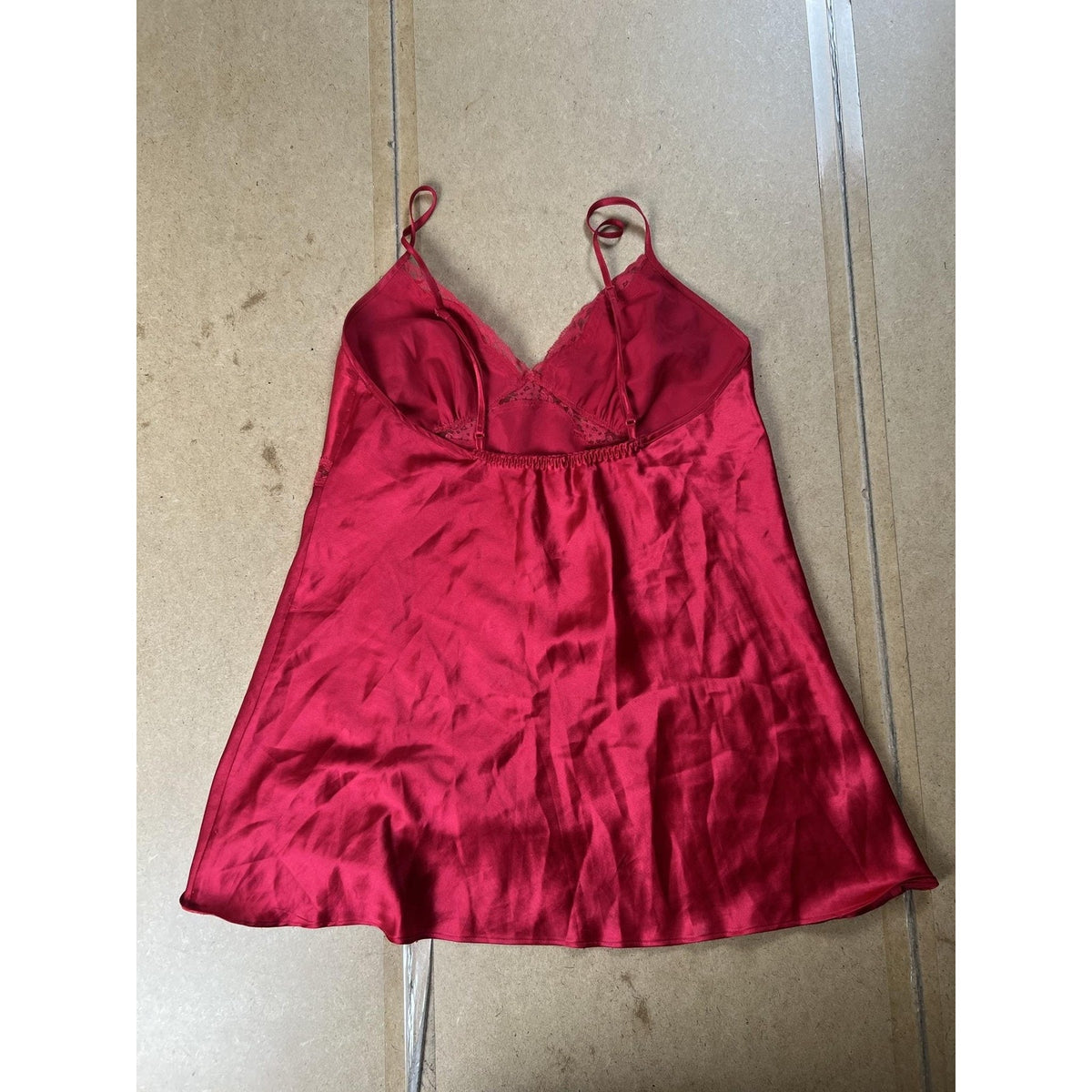 Victoria's Secret Chemise Womens S Red Satin Lace Trim Nightgown Lingerie