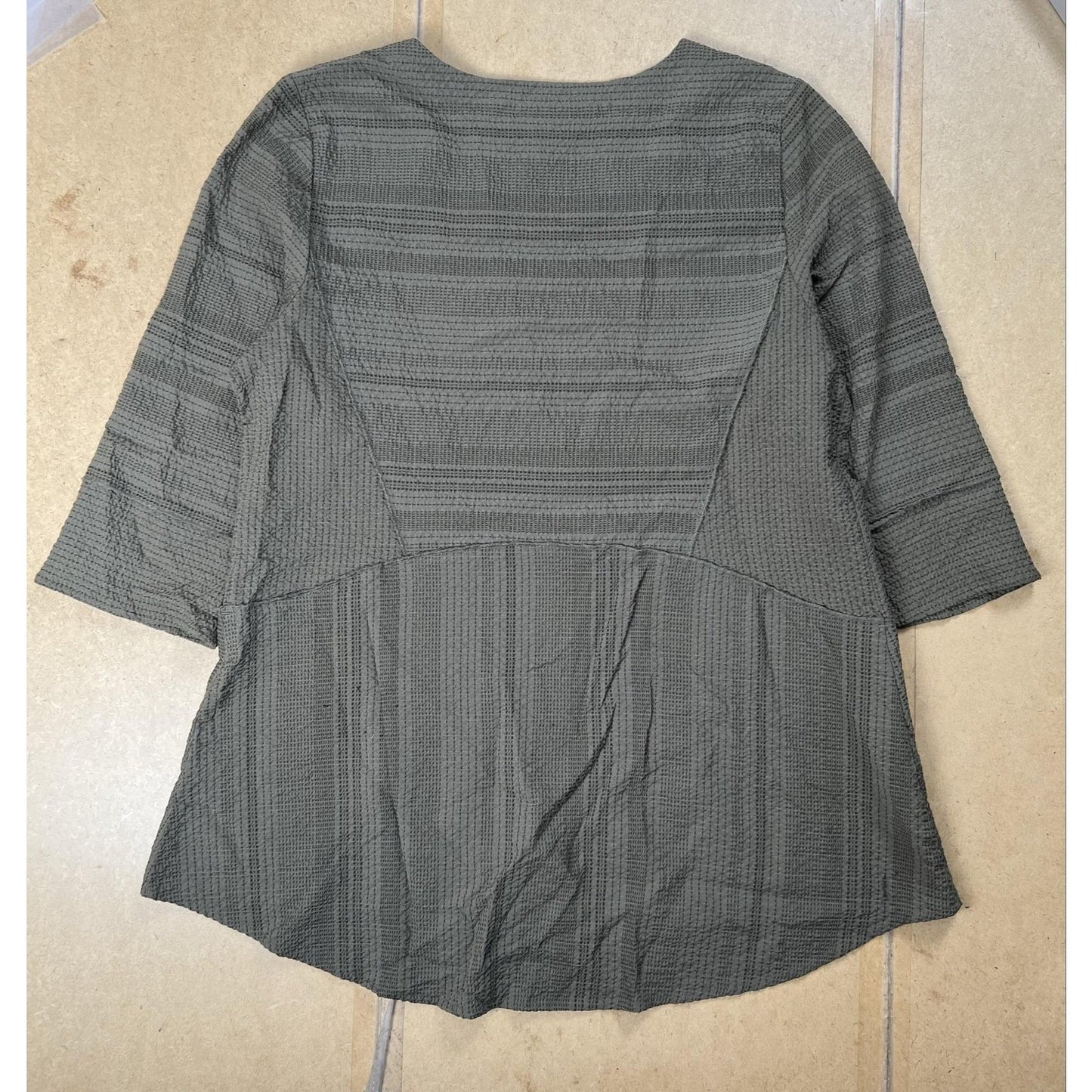 Habitat Tunic Womens M Green 3/4 Sleeve Round Neck Striped Rayon Nylon Pockets