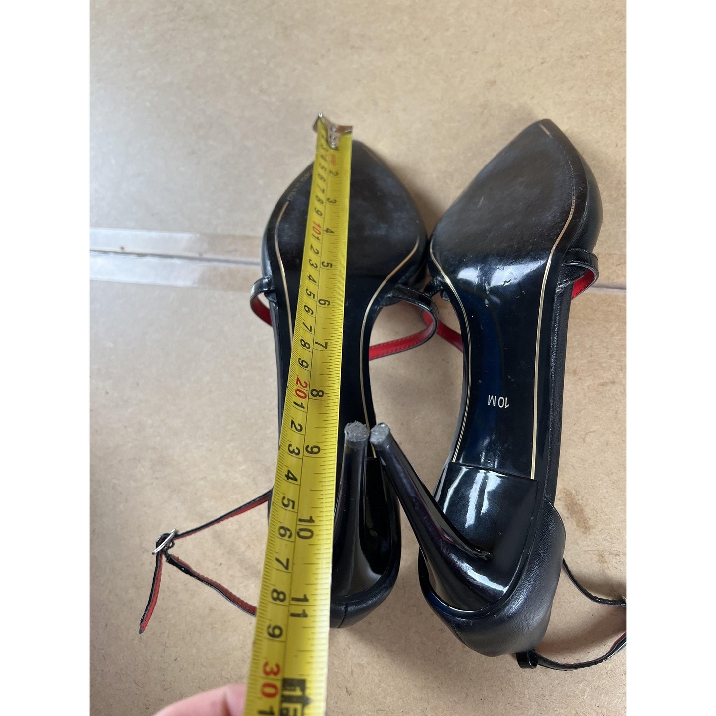 Charles Jourdan Shoes Womens 10 Black Leather Patent Pump Ankle Strap Stiletto