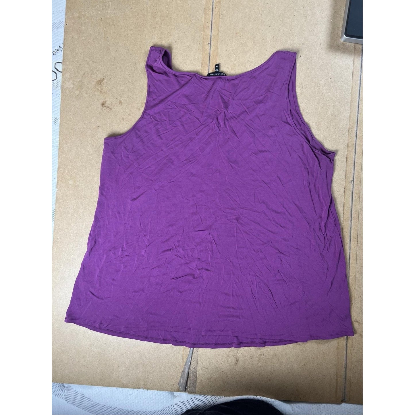 Eileen Fisher Tank Womens 3X Purple Jersey Scoop Neck Pleated Silk Relaxed