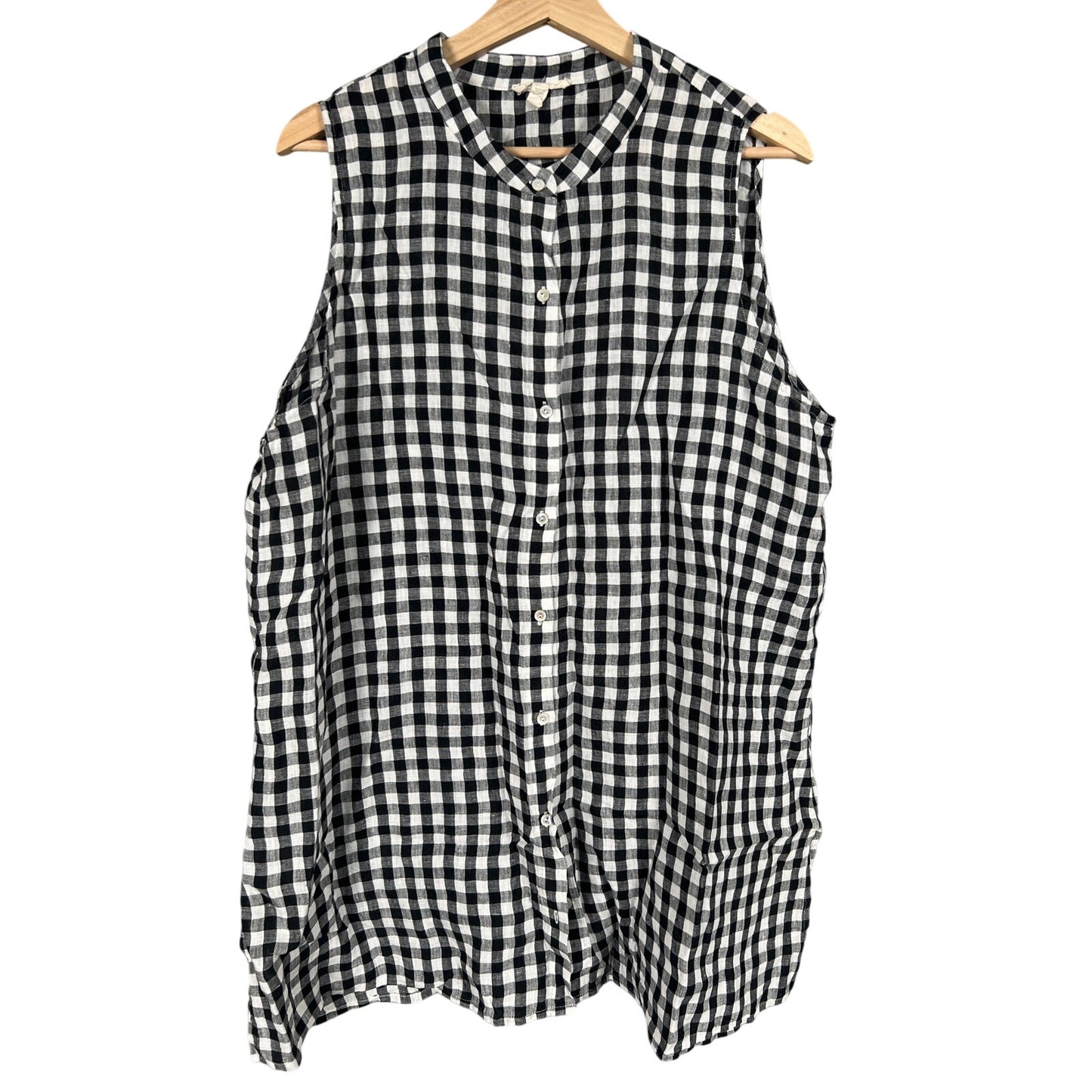 Eileen Fisher Size XL 100% Linen Mandarin Collar Gingham Tunic