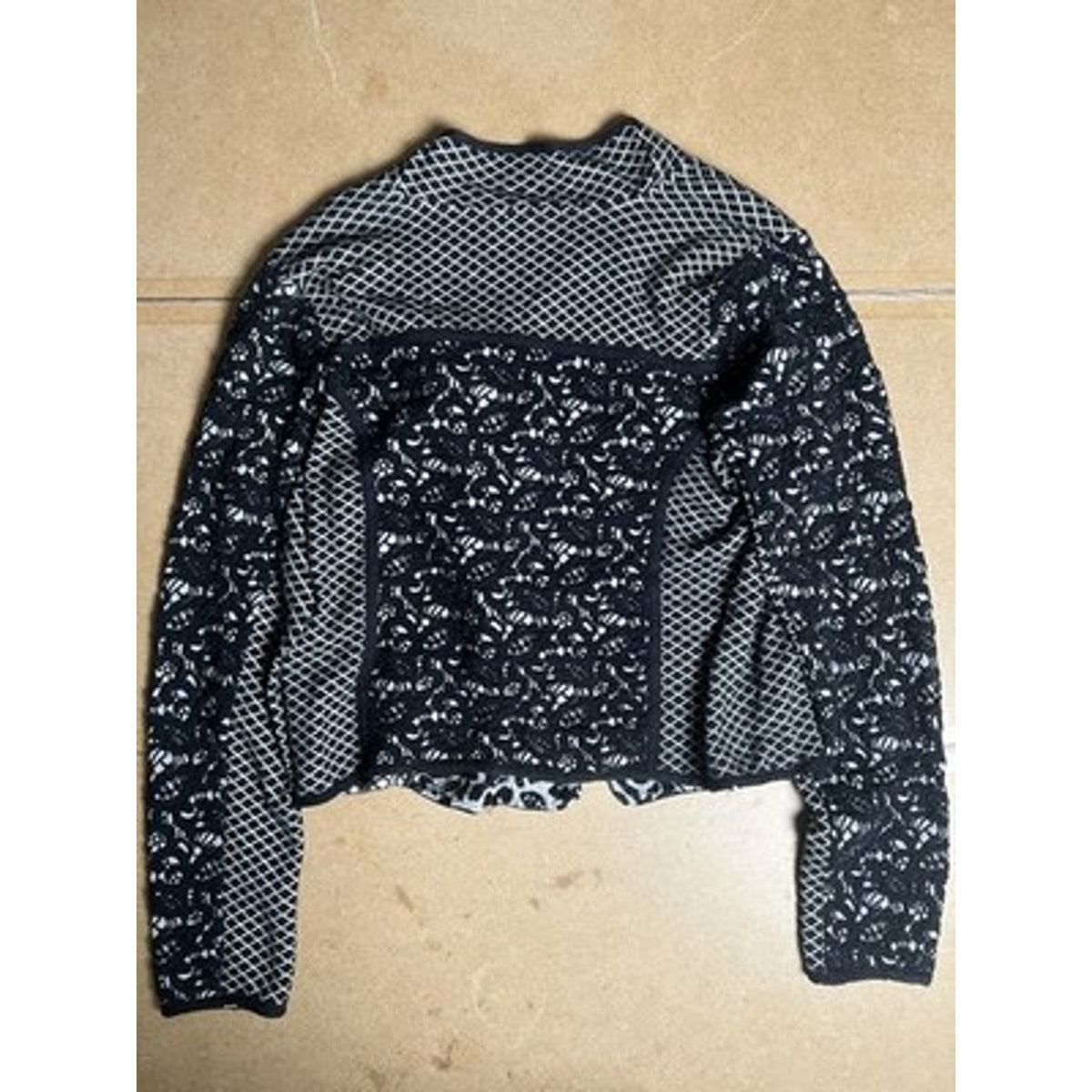 MOTH Sweater Womens M Black Full Zip Floral Open-Knit V-Neck Casual Textured