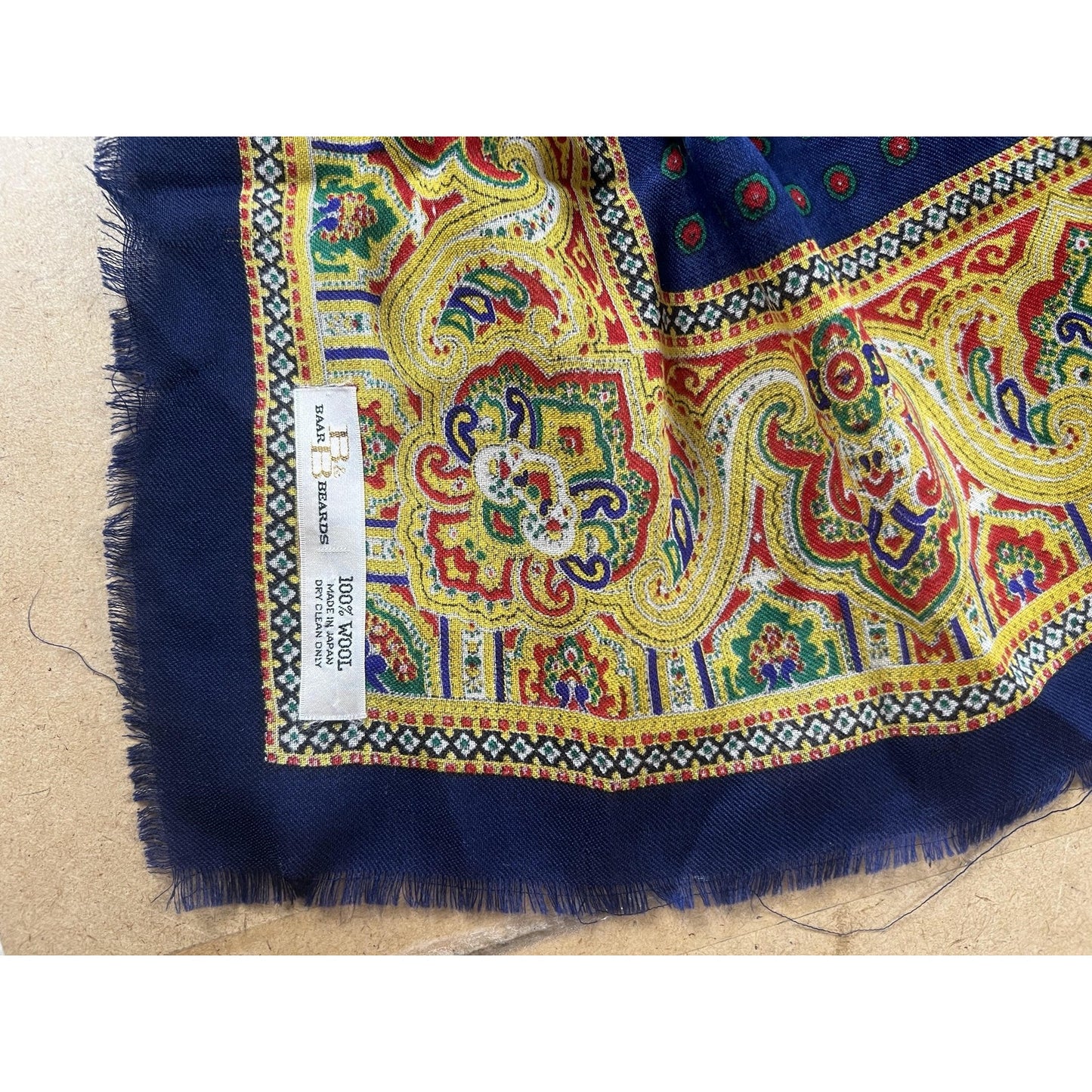 Baar & Beards Kerchief Mens One Size Blue Wool Square Scarf Paisley Italy