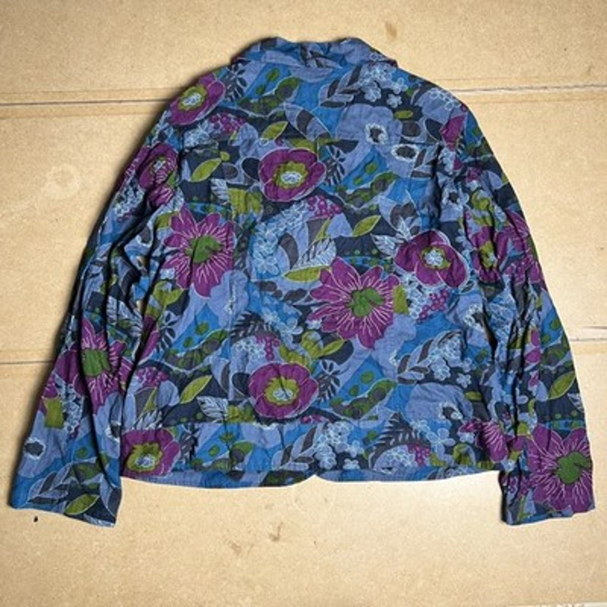 NEW DIRECTION Cardigan Womens XL Blue Floral Corduroy Button Pockets Lightweight