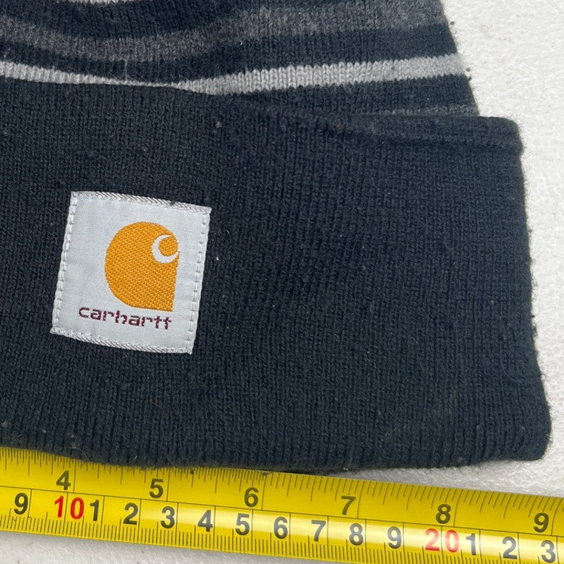 Carhartt Striped Gray Beanie One Size Fits Most Double Layer