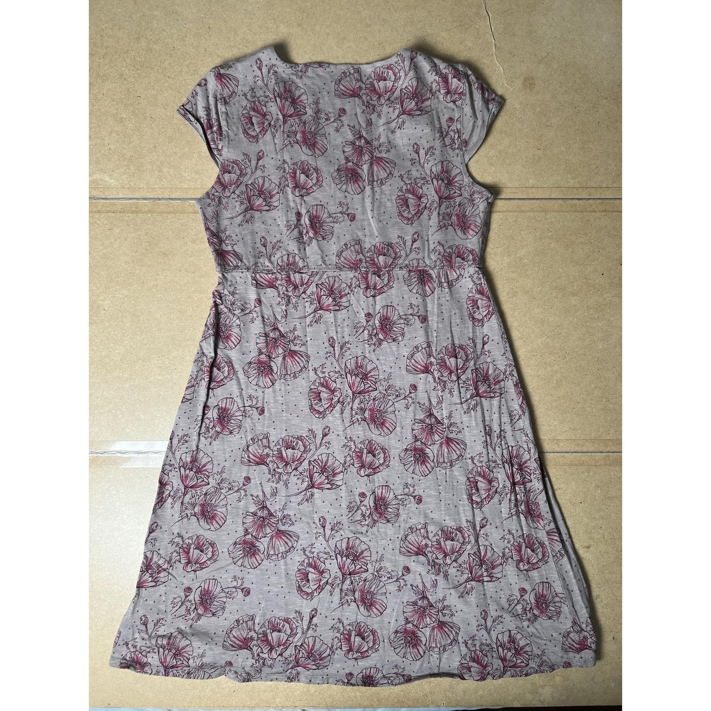 Toad&Co Dress Womens L Gray Floral Midi Fit & Flare V-Neck Empire Waist