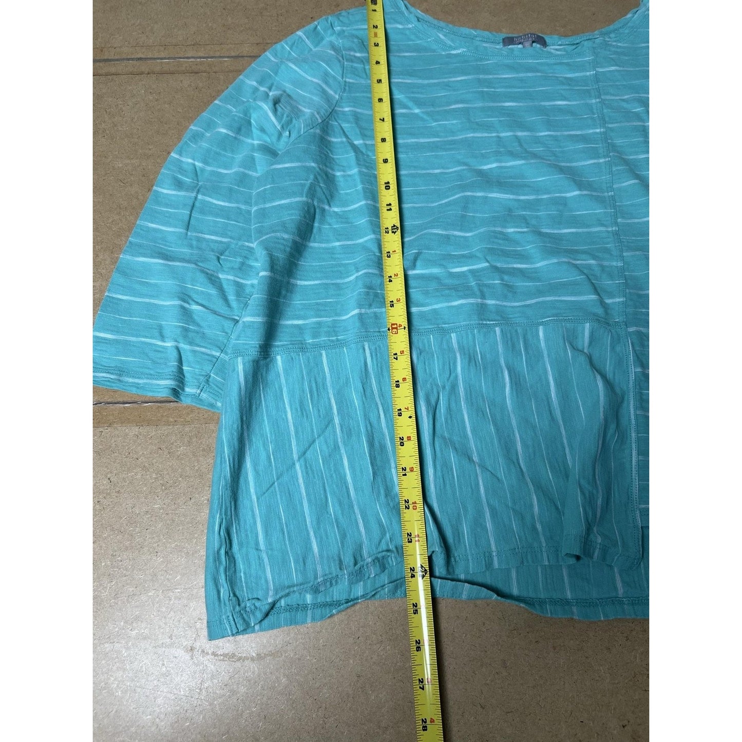 Habitat Tunic Womens M Green Boat Neck 3/4 Sleeve Pleated 100% Cotton Jersey