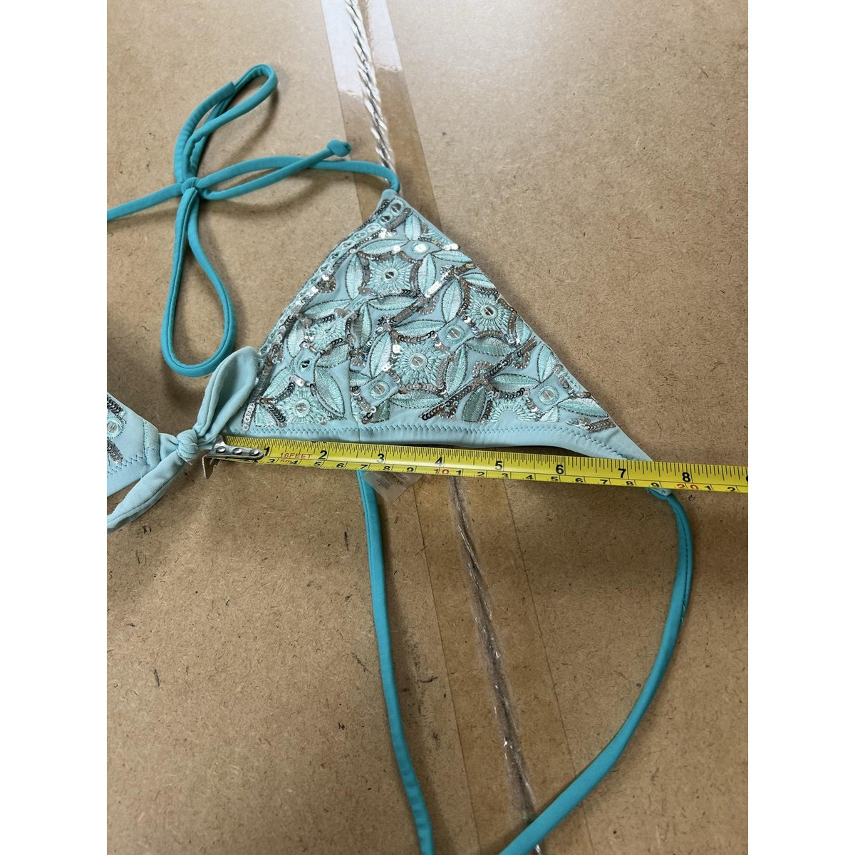 Victoria's Secret Swim Top Womens XS Blue Triangle Sequin Embroidered Lined