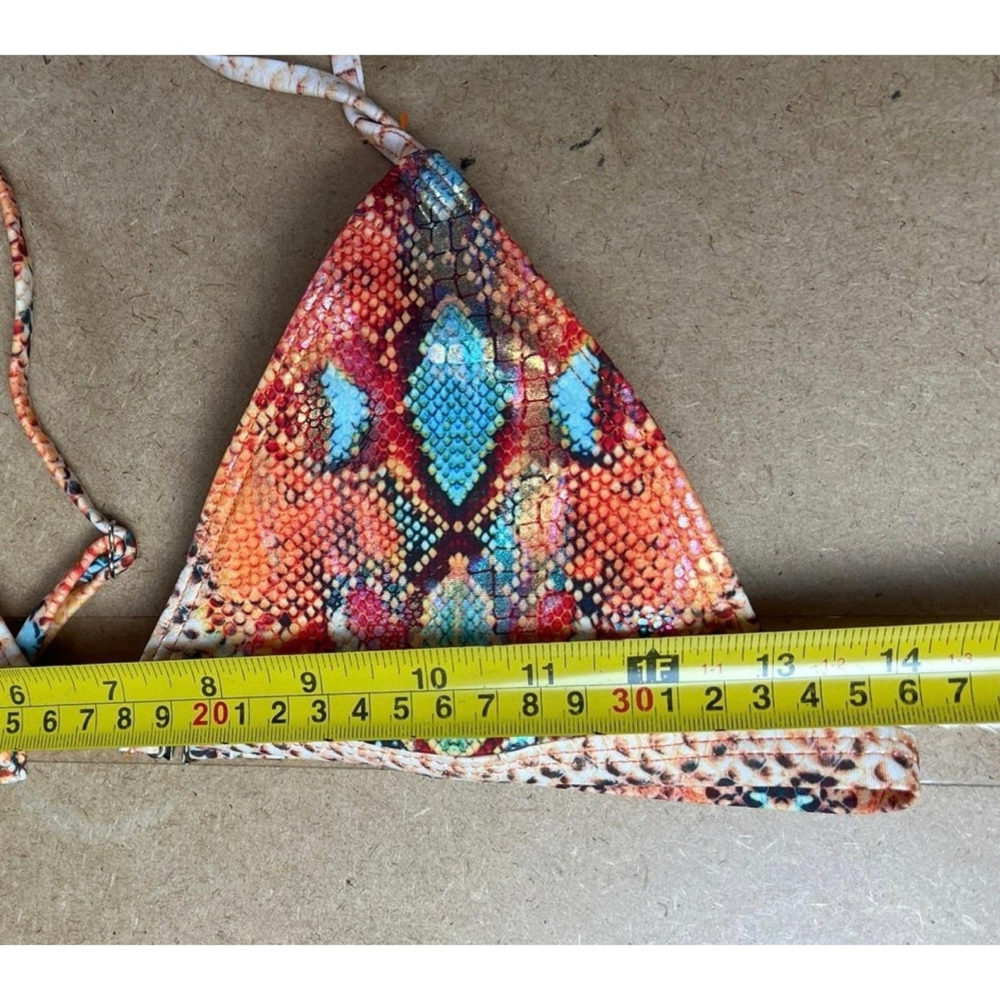 Swim Top Womens L Orange Animal Print Triangle Lined Adjustable Strap Halter
