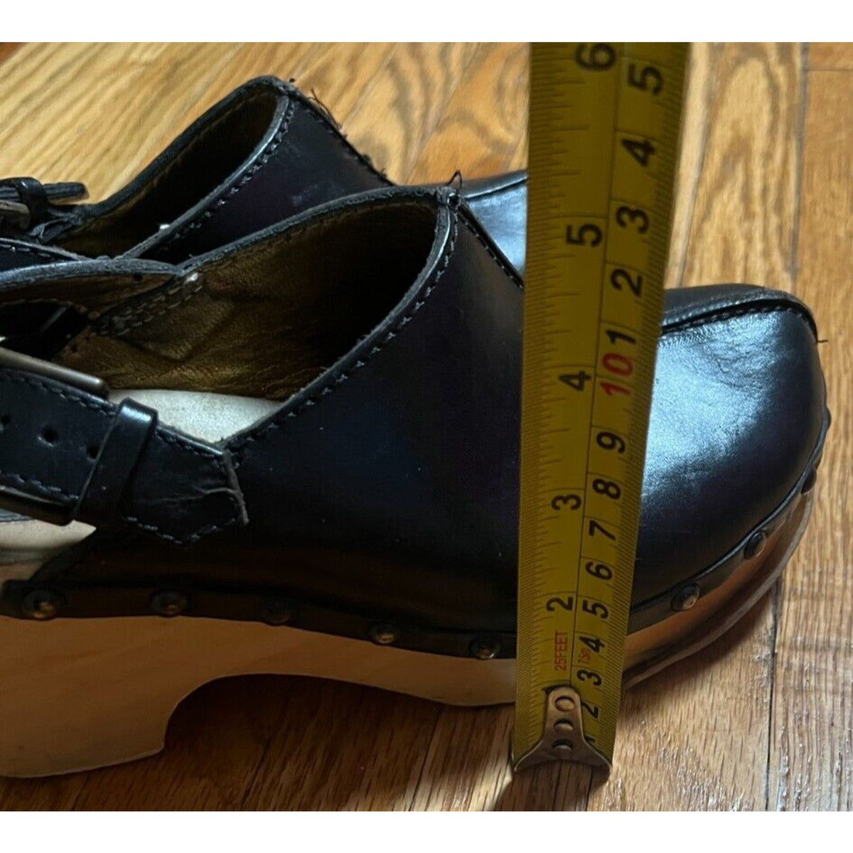 Dolce & Gabanna Black Leather Clogs Wood Size 37 US 7